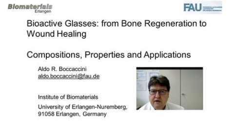 The first slide of Prof. Boccaccinis presentation, titled "Bioactive Glasses: from Bone Regeneration to Wound Healing".