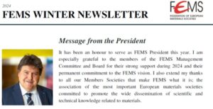 Capture from the FEMS newsletter with the message from the president, Prof. Boccaccini